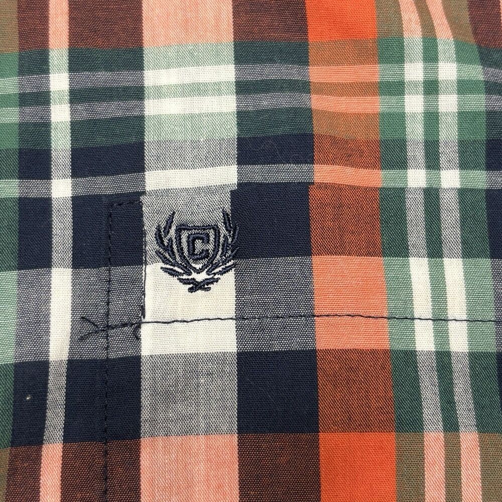 Chaps Shirt Mens Medium Blue Orange Plaid Short Sleeve Button‎ Down Easy Care - Picture 4 of 8